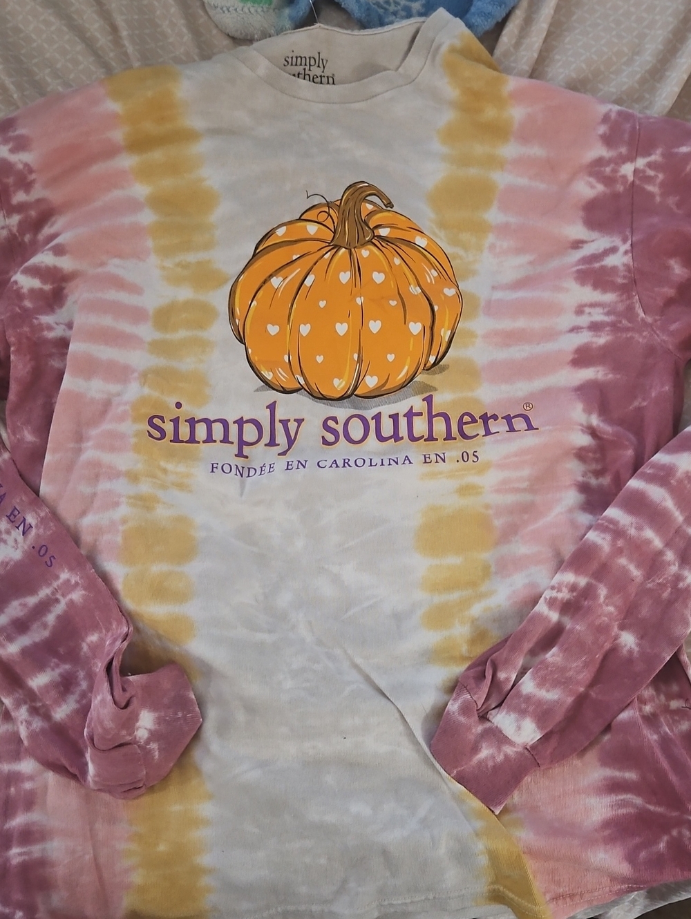 Simply Southern Womens Tie-Dye Pumpkin Long Sleeve Shirt - Pink & Yellow Nwt